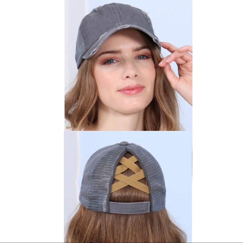 Top Knot Distressed Gray baseball hat - Picture 2 of 6